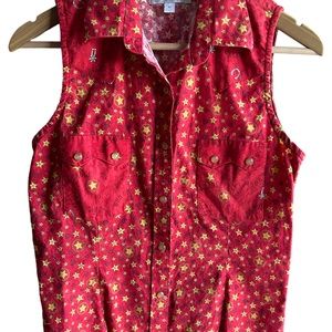 Vintage Panhandle Slim Western Pearl Snap Tank, Red, Size Medium, front pockets